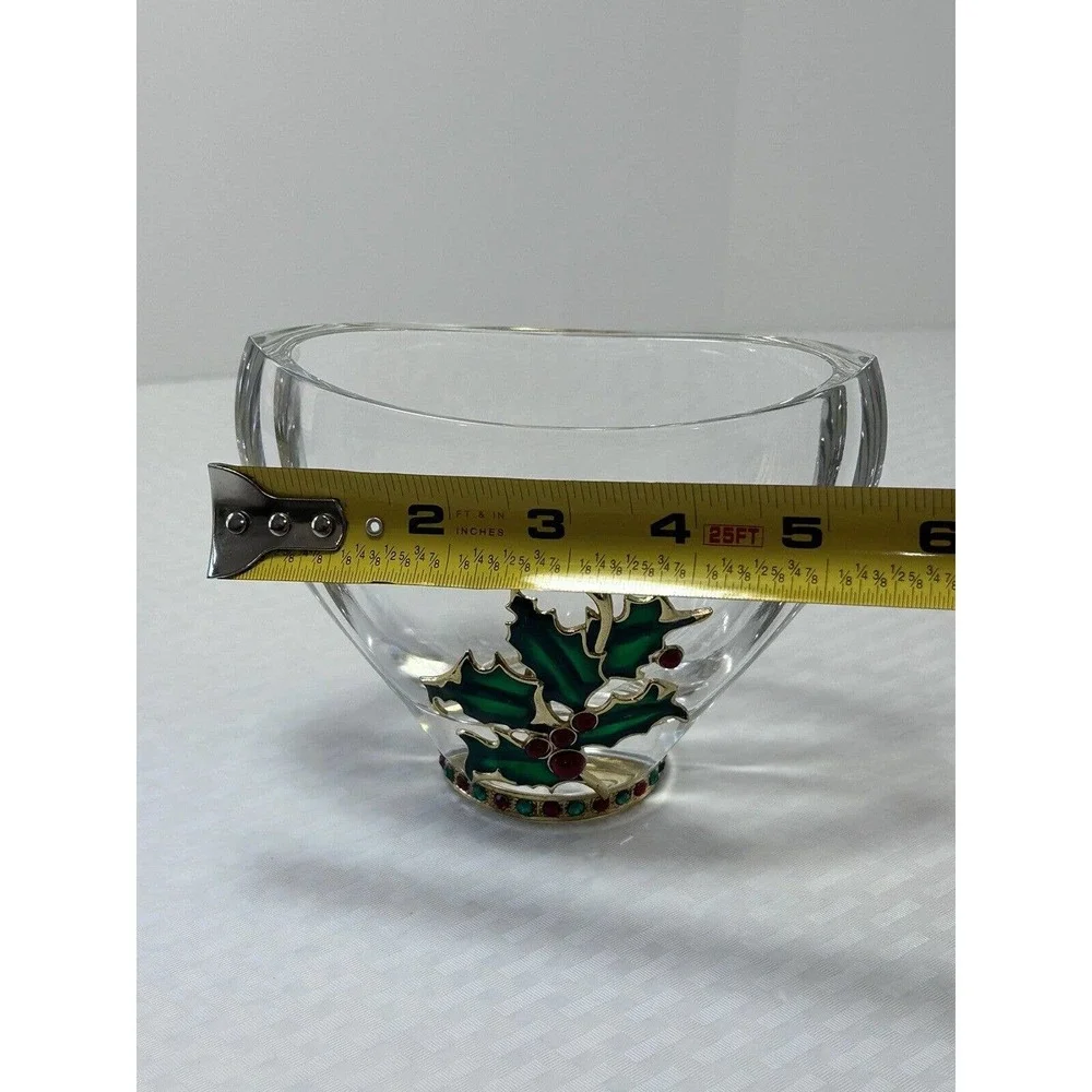Christmas Vase Fine Bohemian 24% Lead Crystal Teleflora Jeweled Candy‎ Bowl